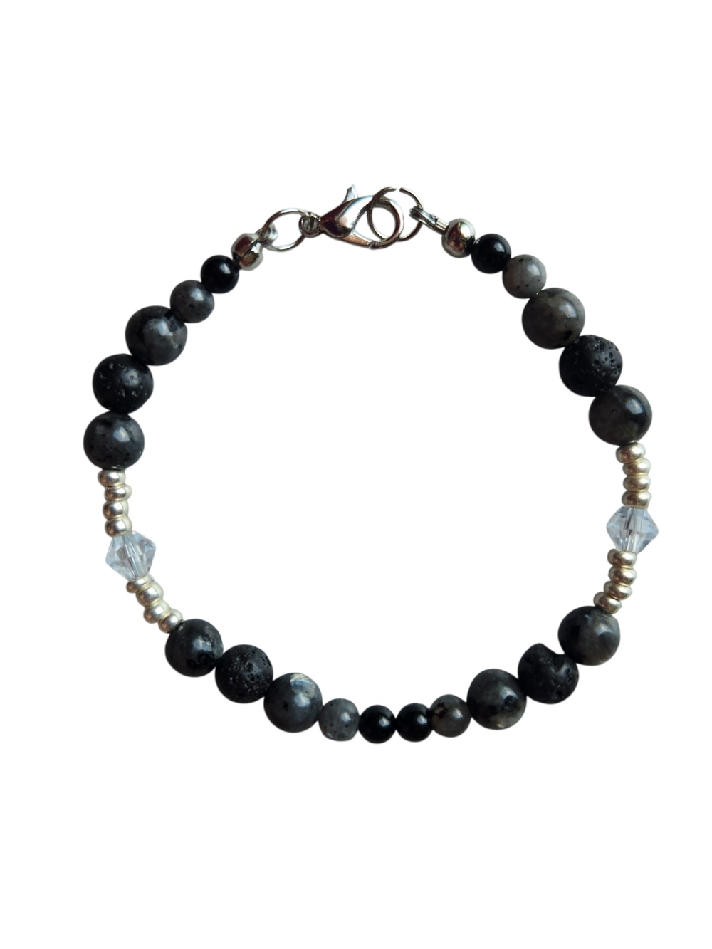 Handmade Black Agate, Gray Agate & Lava Stone Beaded Bracelet